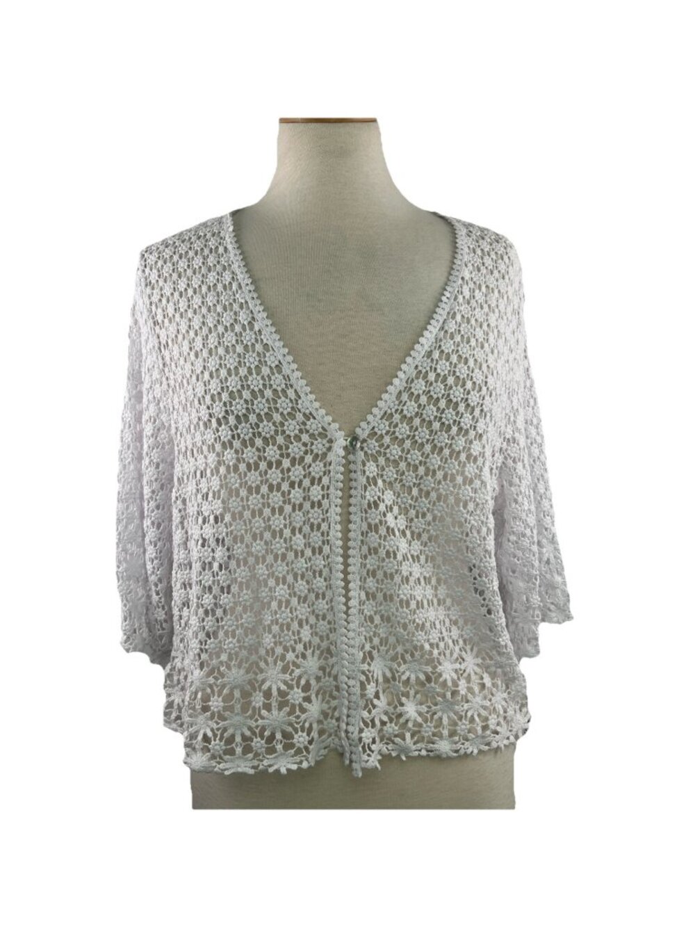 Chris McLaughlin XL Sheer Lace Cardigan Topper Floral Cottagecore White